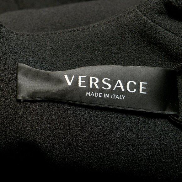 Versace Women's Black Deep V-Neck Gold Medusa Pencil Dress US M IT 42 - Picture 4 of 5